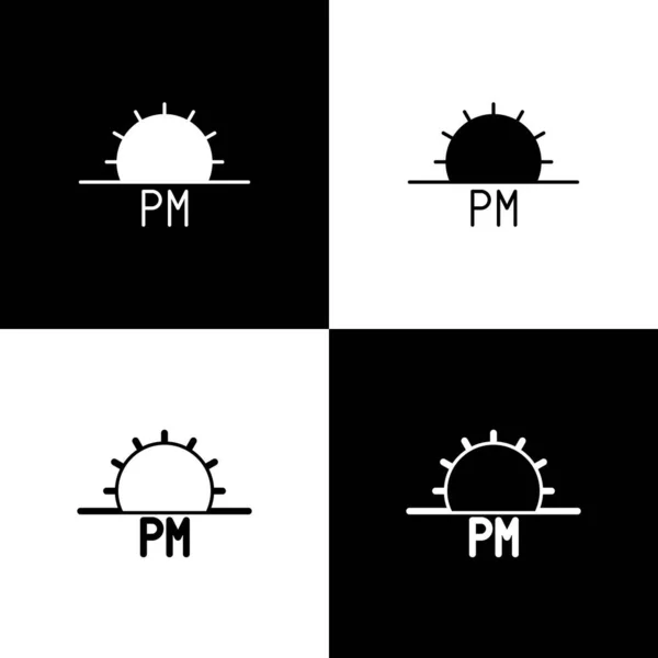 Definir o ícone do pôr do sol isolado no fundo preto e branco. Ilustração vetorial — Vetor de Stock