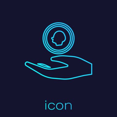 Turkuaz El 'in elinde para ikonu var. Mavi arka planda izole edilmiş. Dolar ya da USD sembolü. Nakit bankacılık tabelası. Vektör İllüstrasyonu