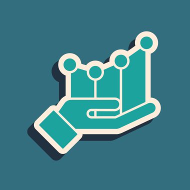 Yeşil Pie grafik bilgi simgesi yeşil arkaplanda izole edildi. Diyagram çizelgesi. Uzun gölge tarzı. Vektör İllüstrasyonu