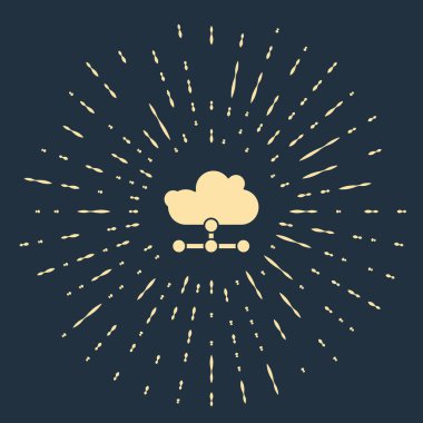 Bej Ağ Bulut bağlantısı simgesi mavi arkaplanda izole edildi. Sosyal teknoloji. Bulut hesaplama konsepti. Soyut çember rastgele noktalar. Vektör İllüstrasyonu