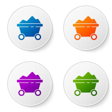 Renkli Kömür madeni tramvay ikonu beyaz arka planda izole edilmiş. Fabrika kömür madeni vagonu. Simgeleri daire düğmelerine ayır. Vektör İllüstrasyonu