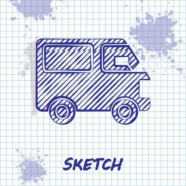 Schets lijn Levering vrachtwagen voertuig pictogram geïsoleerd op witte achtergrond. Vector Illustratie — Stockvector
