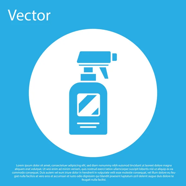 Frasco de pistola de cabeleireiro azul com ícone de água isolado no fundo azul. Botão de círculo branco. Ilustração vetorial — Vetor de Stock