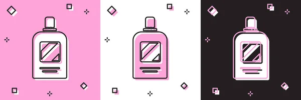 Nastavit láhev šamponu ikonu izolované na růžové a bílé, černé pozadí. Vektorová ilustrace — Stockový vektor