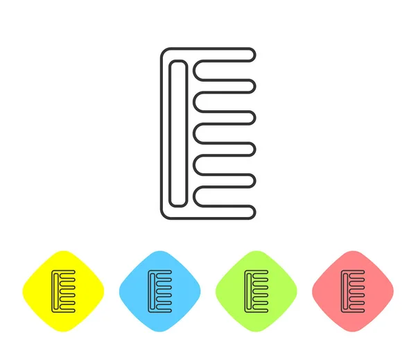 Linha cinza Ícone de escova de cabelo isolado no fundo branco. Pente o sinal do cabelo. Símbolo de barbeiro. Definir ícones em botões de losango de cor. Ilustração vetorial — Vetor de Stock