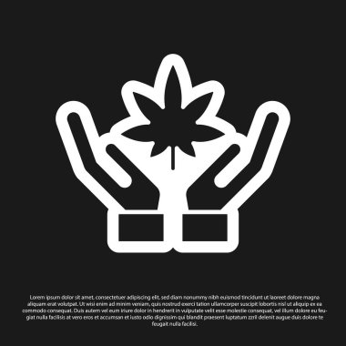 Siyah arka planda siyah tıbbi marihuana ya da kenevir yaprağı ikonu var. Kenevir sembolü. Vektör İllüstrasyonu
