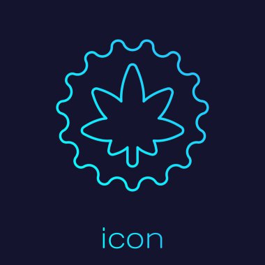 Turkuaz hat tıbbi marihuana veya kenevir yaprağı ikonu mavi arka planda izole edilmiş. Kenevir sembolü. Vektör İllüstrasyonu