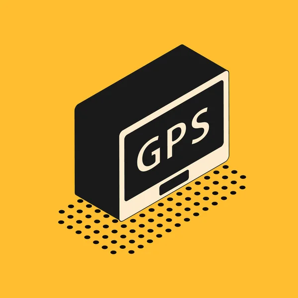 Isometryczne urządzenie GPS z ikoną mapy odizolowane na żółtym tle. Ilustracja wektora — Wektor stockowy