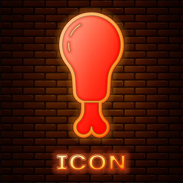 Žhnoucí neon Kuřecí stehno ikona izolované na cihlové zdi pozadí. Kuřecí stehno. Vektorová ilustrace — Stockový vektor