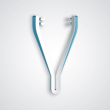 Kağıt kesiği tıbbi cımbız simgesi gri arka planda izole edilmiş. İlaç ve sağlık. Anatomik cımbız. Kağıt sanatı tarzı. Vektör İllüstrasyonu