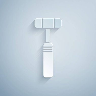 Kağıt kesiği nöroloji refleks çekici ikonu gri arka planda izole edilmiş. Kağıt sanatı tarzı. Vektör İllüstrasyonu