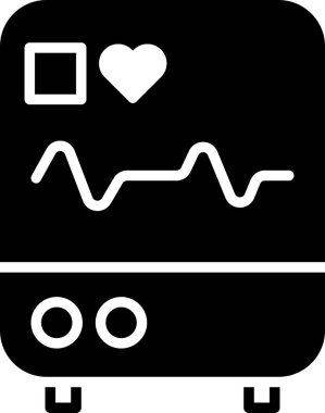 Beyaz zemin üzerinde kardiyogram simgesi olan siyah bilgisayar monitörü. Simge denetleniyor. Kalp atışı elle çizilmiş EKG monitörü. Vektör İllüstrasyonu