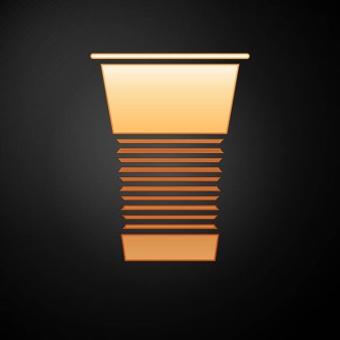 Siyah arkaplanda izole edilmiş altın kağıt cam ikonu. Soda bardağı. Taze soğuk içecek sembolü. Vektör İllüstrasyonu