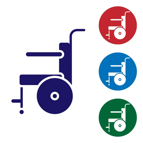 Silla de ruedas azul para personas con discapacidad icono aislado sobre fondo blanco. Establecer iconos en botones cuadrados de color. Ilustración vectorial — Vector de stock