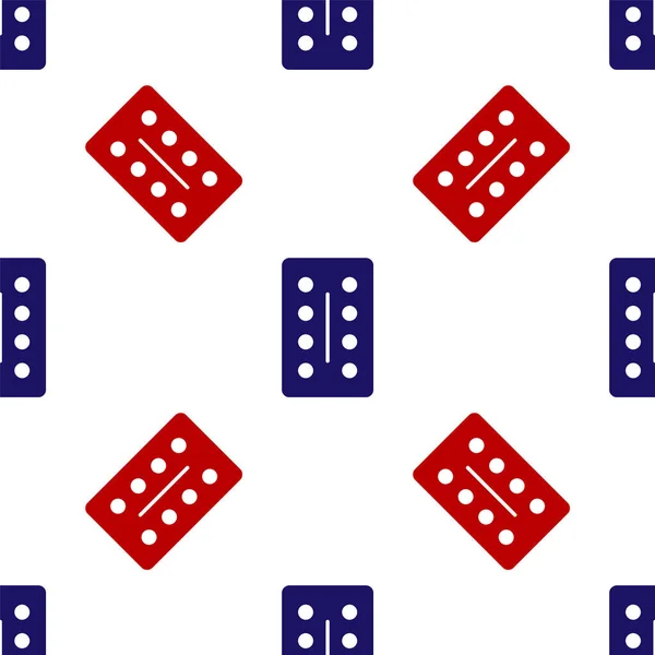Blå och röda piller i blisterförpackning ikon isolerad sömlös mönster på vit bakgrund. Medicinsk läkemedelsförpackning för tablett, vitamin, antibiotika, aspirin. Vektor Illustration — Stock vektor