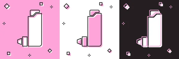 Set Icono inhalador aislado sobre fondo rosa y blanco, negro. Respiración para aliviar la tos, inhalación, paciente alérgico. Ilustración vectorial — Vector de stock