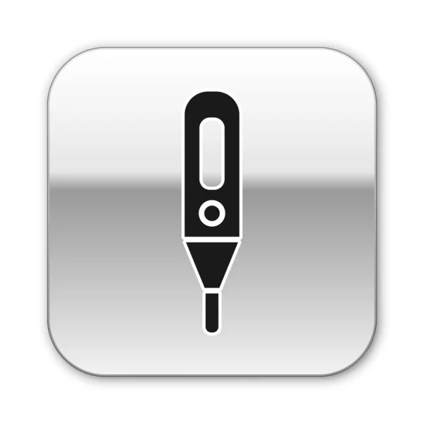 Thermomètre numérique médical noir pour icône d'examen médical isolé sur fond blanc. Bouton carré argenté. Illustration vectorielle — Image vectorielle