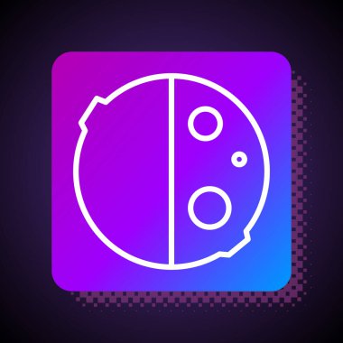 Güneş tutulmasının beyaz çizgi simgesi siyah arkaplanda izole edildi. Tam sonar tutulması. Kare renk düğmesi. Vektör İllüstrasyonu