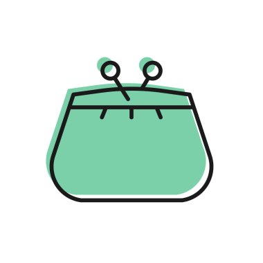 Beyaz arkaplanda siyah çizgi cüzdan simgesi izole edildi. Çanta ikonu. Nakit tasarruf sembolü. Vektör İllüstrasyonu