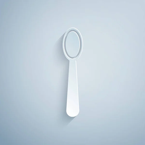 Corte de papel Icono de cuchara de plástico desechable aislado sobre fondo gris. Estilo de arte de papel. Ilustración vectorial — Archivo Imágenes Vectoriales
