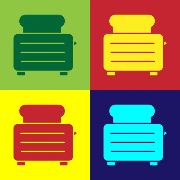 Pop art broodrooster met toasts pictogram geïsoleerd op kleur achtergrond. Vector Illustratie — Stockvector