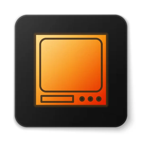 Narancs ragyogó neon Elektronikus mérlegek ikon elszigetelt fehér alapon. Súlymérő berendezés. Fekete négyzet gomb. Vektorillusztráció — Stock Vector