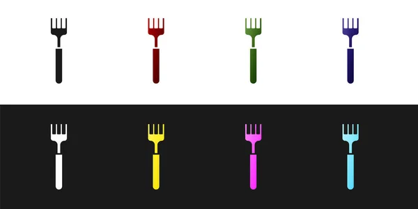 Set Fork icon isolated on black and white background. Cutlery symbol. Vector Illustration — Stock Vector