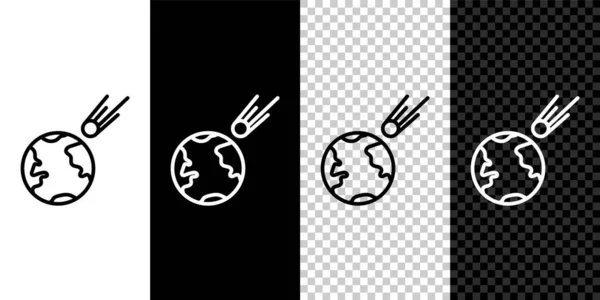 Definir linha Cometa caindo ícone rápido isolado no fundo preto e branco. Ilustração vetorial — Vetor de Stock