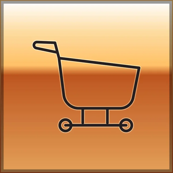 Línea negra Icono del carrito de compras aislado sobre fondo dorado. Tienda de comida, supermercado. Ilustración vectorial — Archivo Imágenes Vectoriales