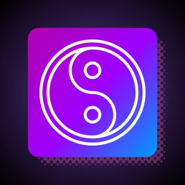 Beyaz çizgi Yin Yang, siyah arkaplanda izole edilmiş uyum ve denge simgesi. Kare renk düğmesi. Vektör İllüstrasyonu