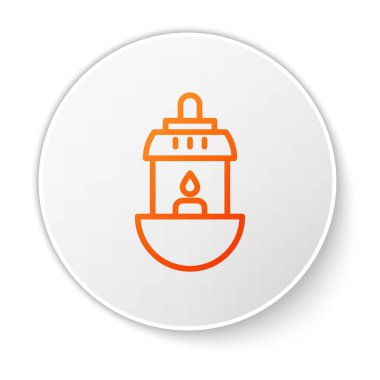 Beyaz arkaplanda turuncu çizgi Ramazan Kareem fener ikonu izole edildi. Beyaz daire düğmesi. Vektör İllüstrasyonu