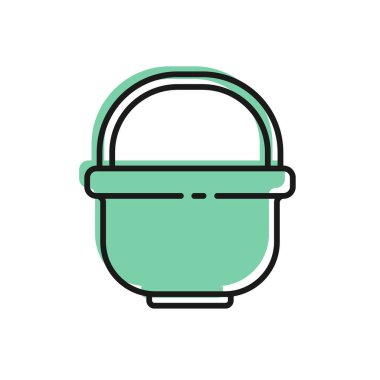 Siyah çizgi kamp ikonu beyaz arka planda izole edilmiş. Haşlama ya da güveç besin sembolü. Vektör İllüstrasyonu