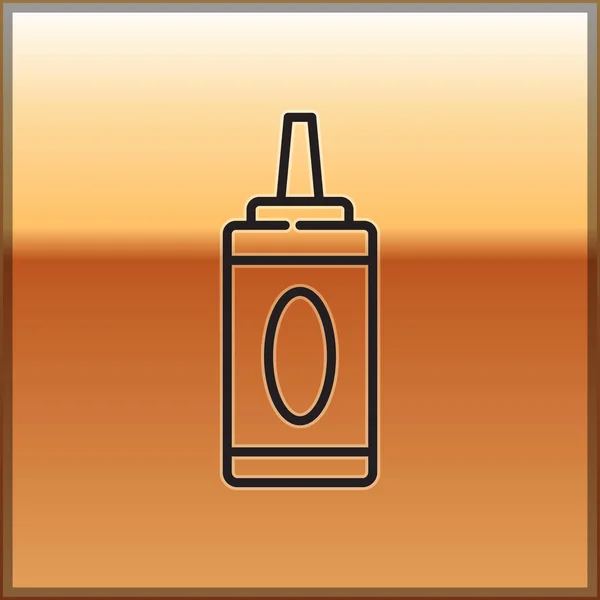 Schwarze Linie Flasche Shampoo-Symbol isoliert auf goldenem Hintergrund. Vektorillustration — Stockvektor