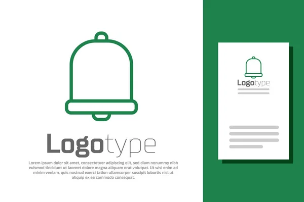 Linha verde ícone sino Igreja isolado no fundo branco. Símbolo de alarme, sino de serviço, sinal de campainha, símbolo de notificação. Elemento de modelo de design de logotipo. Ilustração vetorial —  Vetores de Stock