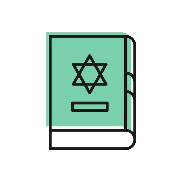 Black line Jewish torah book icon isolated on white background. On the cover of the Bible is the image of the Star of David. Vector Illustration — Stock Vector