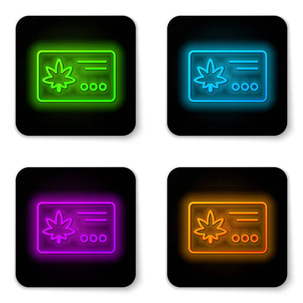 Gloeiende neon lijn Kalender en marihuana of cannabis blad pictogram geïsoleerd op witte achtergrond. Nationale wiet dag. Hennep symbool. Zwarte vierkante knop. Vector Illustratie — Stockvector