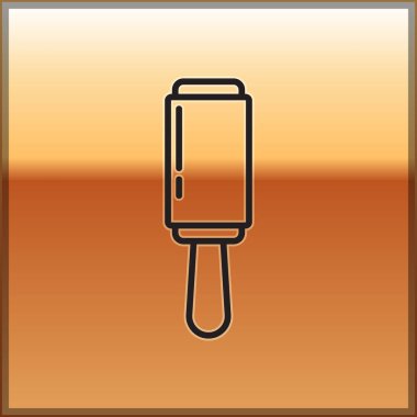 Altın arka planda izole edilmiş siyah çizgi yapıştırıcı temizleme ikonu. Enkazdan, tozdan, saçtan, tüyden, evcil yünden kurtuluyorum. Vektör İllüstrasyonu