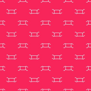 Beyaz çizgi tıbbi koruyucu maske ikonu kırmızı arka planda izole edilmiş pürüzsüz desen. Vektör İllüstrasyonu