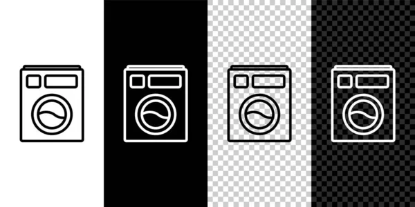 Установочная линия Иконка Вашер выделена на черно-белом фоне. Значок стиральной машины. Стиральная машина - стиральная машина. Символ бытовой техники. Векторная миграция — стоковый вектор