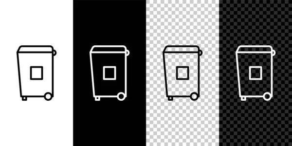 Set baris Tempat Sampah dapat ikon terisolasi pada latar belakang hitam dan putih. Tanda tempat sampah. Recycle basket icon. Ikon sampah kantor. Ilustrasi Vektor - Stok Vektor