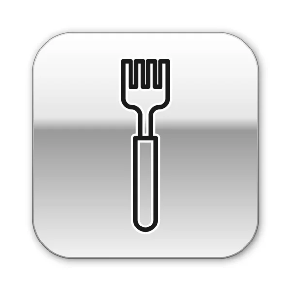 Black line Fork icon isolated on white background. Cutlery symbol. Silver square button. Vector Illustration — Stock Vector
