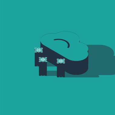 Yeşil zemin üzerinde kar simgesi olan Isometric Cloud. Kar taneli bulut. Tek hava ikonu. Kar tabelası. Vektör İllüstrasyonu.