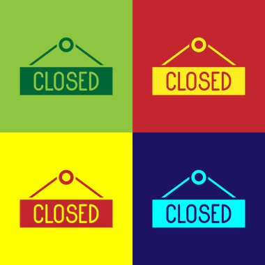 Renk arkaplanında izole edilmiş metin kapatılmış simgesi olan Pop Art Asma işareti. Kafe ya da restoran için iş teması. Vektör İllüstrasyonu.