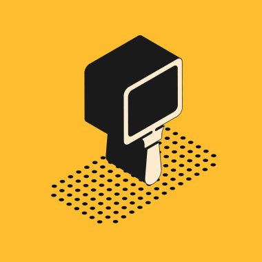 Sarı arkaplanda izole edilmiş Isometric Hand ayna simgesi. Vektör İllüstrasyonu.