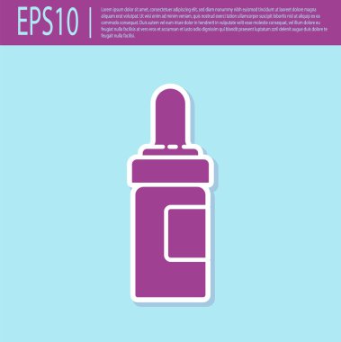 Retro mor sakal ve bıyıklı yağ şişesi ikonu turkuaz arka planda izole edilmiş. Pipetli cam şişe. Vektör İllüstrasyonu.