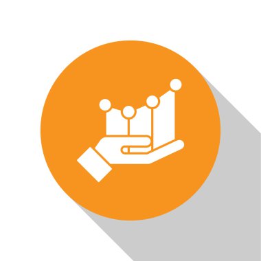 Beyaz Pie grafiksel bilgi simgesi beyaz arkaplanda izole edildi. Diyagram çizelgesi. Turuncu daire düğmesi. Vektör İllüstrasyonu.