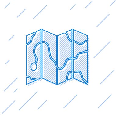 Ormanın mavi çizgi konumu beyaz arka planda izole edilmiş bir harita simgesi üzerinde. Vektör İllüstrasyonu.