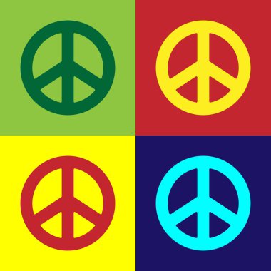 Pop Art Peace simgesi renk arkaplanında izole edildi. Hippi barış sembolü. Vektör İllüstrasyonu.