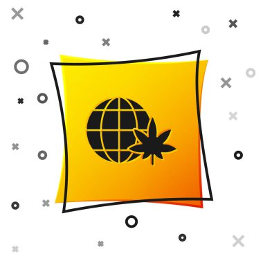 Siyah Marihuanayı yasallaştırın veya kenevir küresi sembolü beyaz arka planda izole edildi. Kenevir sembolü. Sarı kare düğme. Vektör İllüstrasyonu.