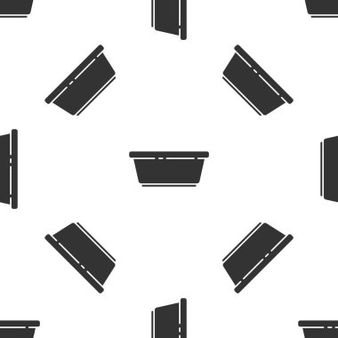 Gri Plastik leğen simgesi beyaz arka planda izole edilmiş kusursuz desen. Sulu kase. Çamaşır yıkama, temizlik malzemeleri. Vektör İllüstrasyonu.